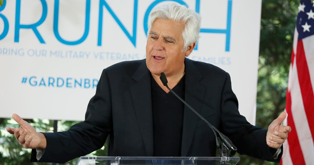 Comedian and host Jay Leno speaks at the 26th annual White House Correspondents' Weekend Garden Brunch at the Beall-Washington House in Washington on April 27, 2019.