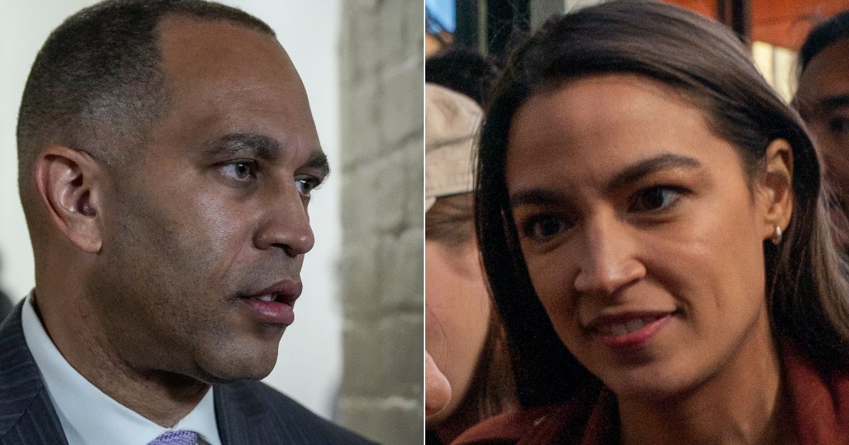 Rep. Hakeem Jeffries, left, of New York has declared his intention to run for Democratic House leadership, but his past with Rep. Alexandria Ocasio-Cortez, right, of New York and the Justice Democrats has been contentious.