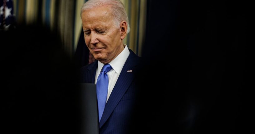President Joe Biden takes questions from reporters at the White House on Thursday in Washington, D.C.
