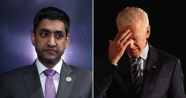 Democratic Rep. Ro Khanna of California, left, spoke out against President Joe Biden's, right, strategy heading into the midterms, calling it a "mistake."