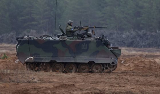 A Lithuanian M113 armored personnel carrier participates in the NATO "Iron Wolf" military exercises in Pabrade, Lithuania, on Oct. 26.