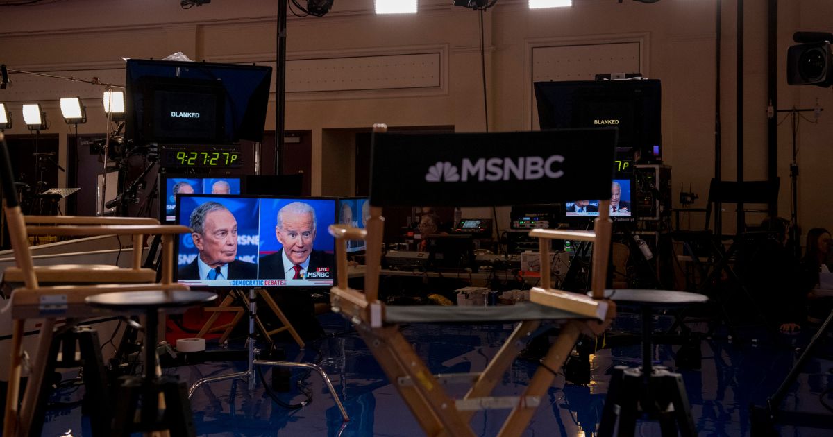 Interview areas are set backstage during the ninth Democratic primary debate, co-hosted by NBC News, MSNBC, Noticias Telemundo and The Nevada Independent in Las Vegas on February 19, 2020.