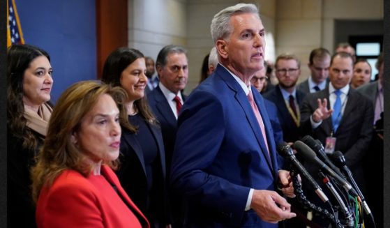 House Minority Leader Kevin McCarthy of California, right, speaks during a news conference Tuesday on Capitol Hill in Washington. Standing alongside McCarthy are Rep. Stephanie Bice, R-Okla., from left, Rep. Lisa McClain, R-Mich., Rep. Elise Stefanik, R-N.Y. and Rep. Gary Palmer, R-Ala.