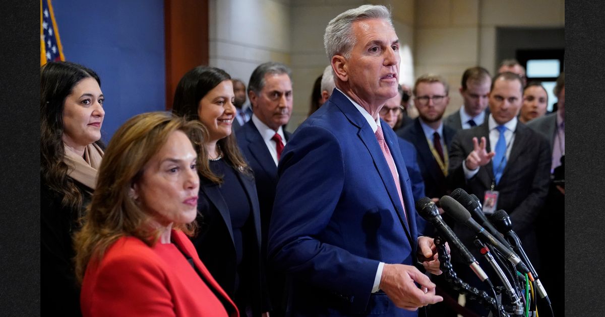 House Minority Leader Kevin McCarthy of California, right, speaks during a news conference Tuesday on Capitol Hill in Washington. Standing alongside McCarthy are Rep. Stephanie Bice, R-Okla., from left, Rep. Lisa McClain, R-Mich., Rep. Elise Stefanik, R-N.Y. and Rep. Gary Palmer, R-Ala.