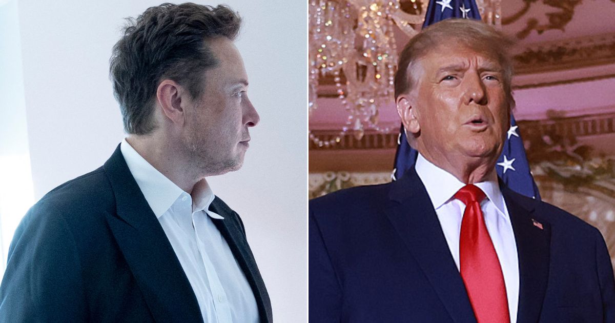 Twitter's new owner Elon Musk, left, is taking another look at the platform's permanent ban on former President Donald Trump.