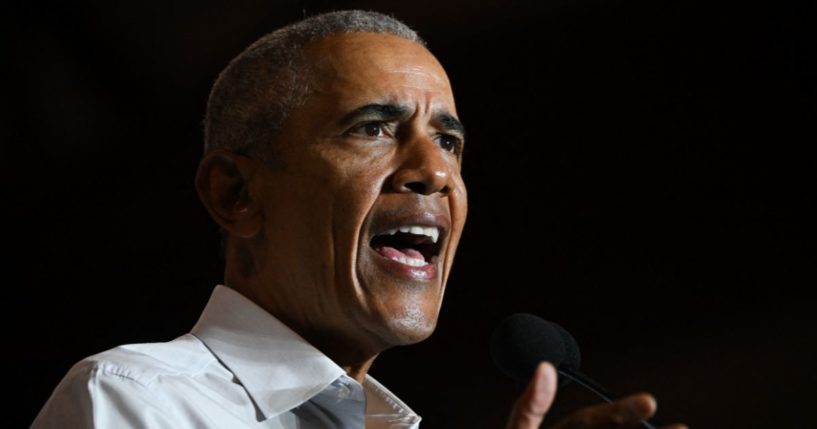 Former President Barack Obama speaks during a campaign event for Democratic Arizona Sen. Mark Kelly and gubernatorial candidate Katie Hobbs in Phoenix on Wednesday.