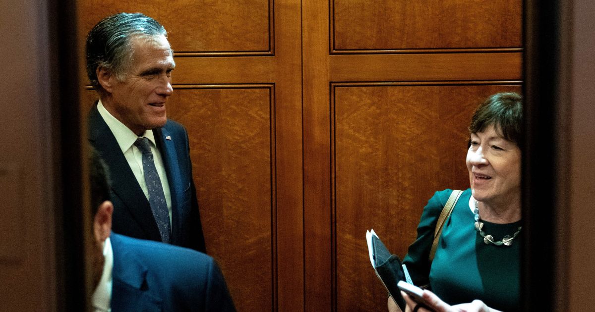 Mitt Romney of Utah, left, and Susan Collins of Maine are two of the 12 Republican senators who voted for the "Respect for Marriage Act," which would codify same-sex marriage.