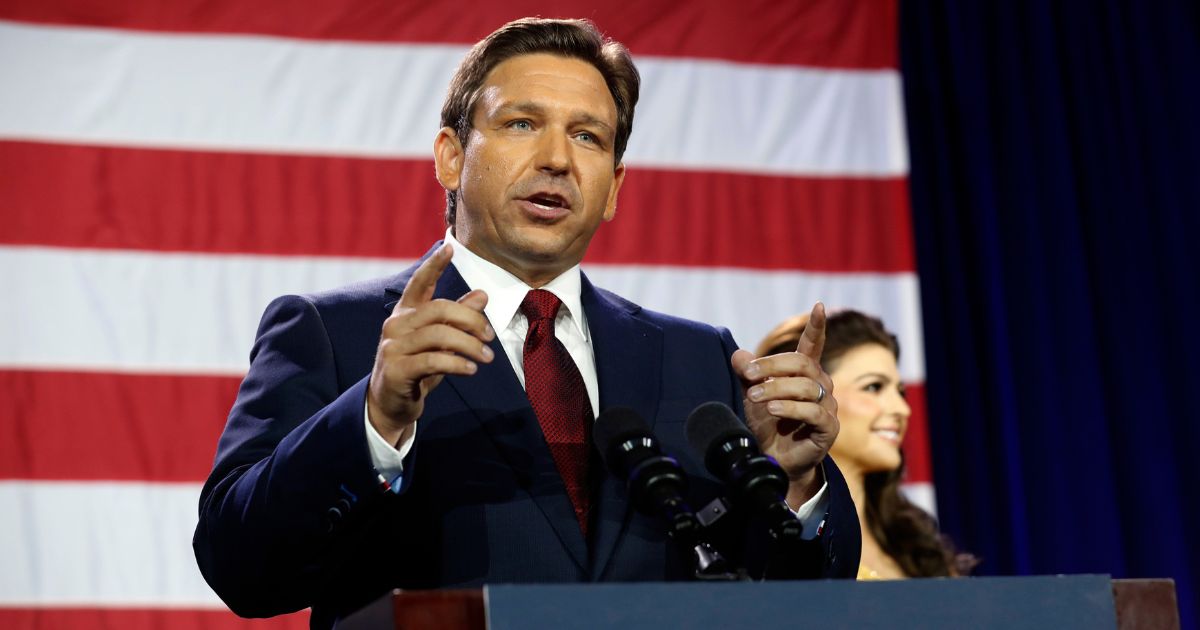 Florida Gov. Ron DeSantis gives a victory speech after defeating Democratic gubernatorial candidate Rep. Charlie Crist during his election night watch party at the Tampa Convention Center in Tampa on Tuesday night.