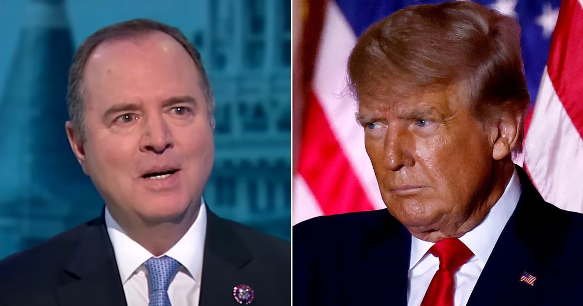 Democratic Rep. Adam Schiff, left, spoke about the Jan. 6 committee's plans for criminal charges against former President Donald Trump, right, on Sunday.