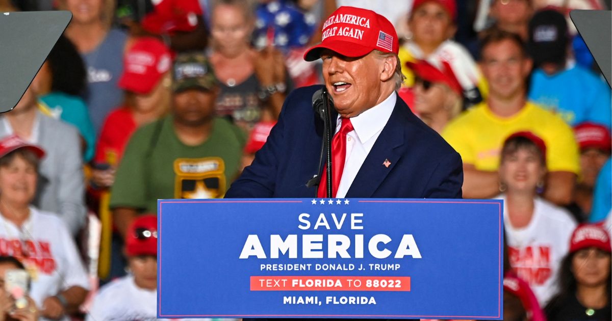 Former President Donald Trump speaks during a "Save America" rally in support of Sen. Marco Rubio in Miami, Florida, on Nov. 6.