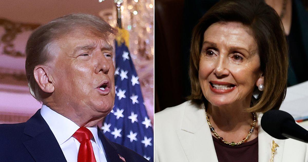 House Speaker Nancy Pelosi, right, couldn't resist taking another subtle dig at former President Donald Trump Thursday.