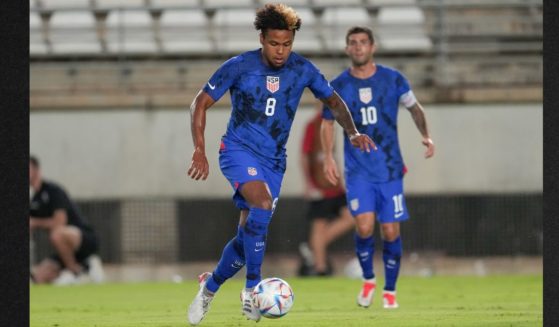 Weston McKennie #8 of the United States moves with the ball during a game between Saudi Arabia and USMNT at Estadio Nueva Condomina on Sept. 27 in Murcia, Spain.