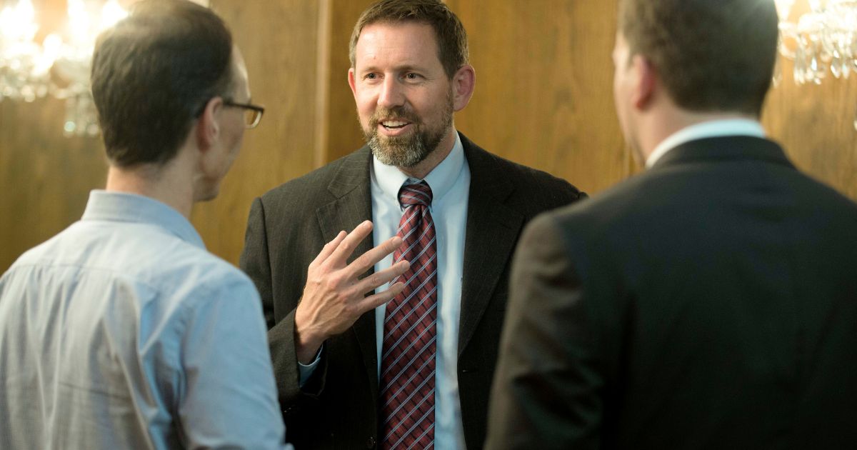 Former Montana Solicitor General Lawrence VanDyke talks with law students before a Montana Supreme Court candidate forum at the University of Montana in Missoula in 2014. VanDyke, who later was appointed to a federal appeals court when Donald Trump was president, wrote the opinion in the Miss United States of America ruling on Wednesday.