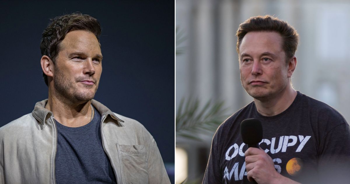 Actor Chris Pratt, left, and new Twitter owner Elon Musk, right.