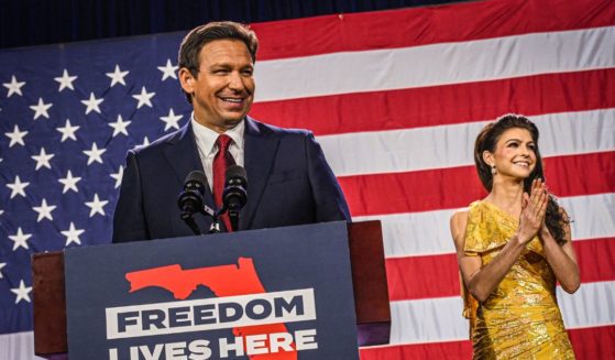 Florida Ron DeSantis with his wife, Casey DeSantis, speaks to supporters during an election night watch party at the Convention Center in Tampa, Florida, on Tuesday.