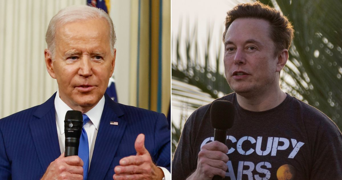 President Joe Biden, left; new Twitter owner Elon Musk, right.