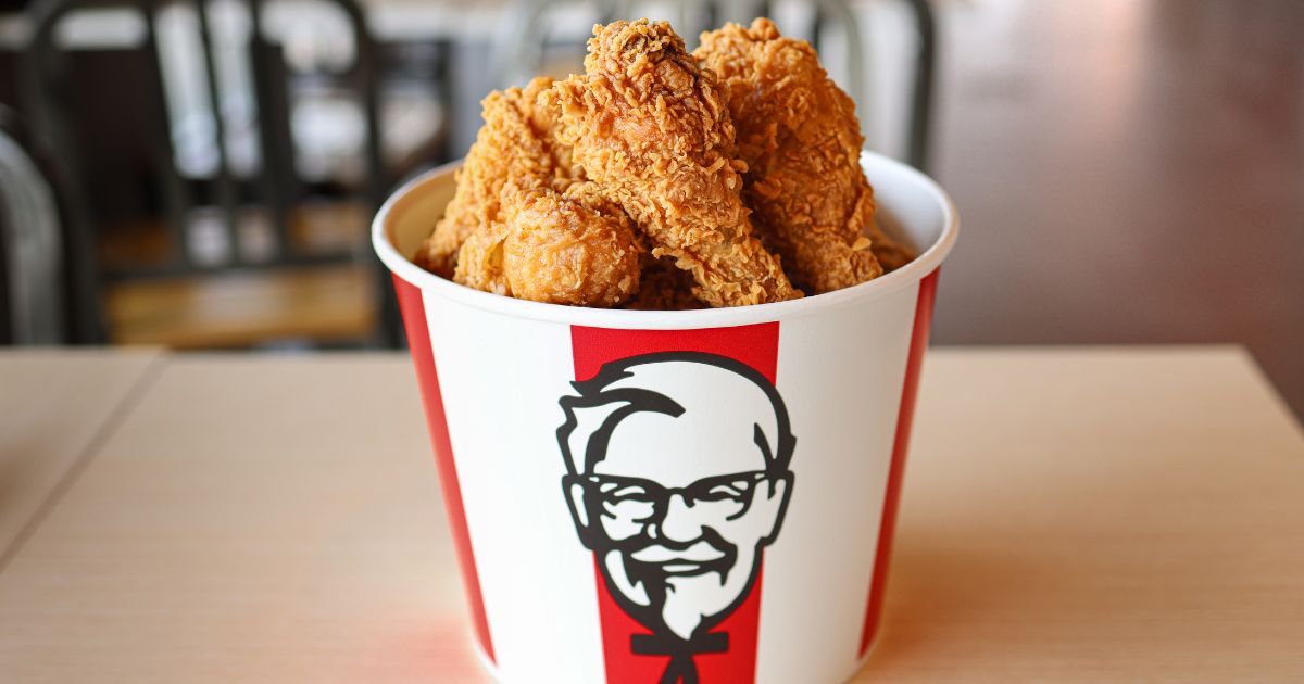 A bucket of KFC chicken.