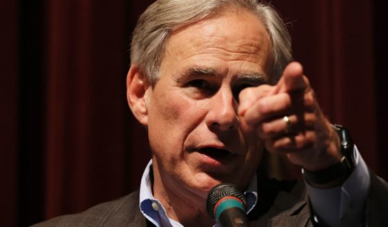 Gov. Greg Abbott points to a reporter during a press conference about the mass shooting at Robb Elementary School in Uvalde, Texas, on May 27.