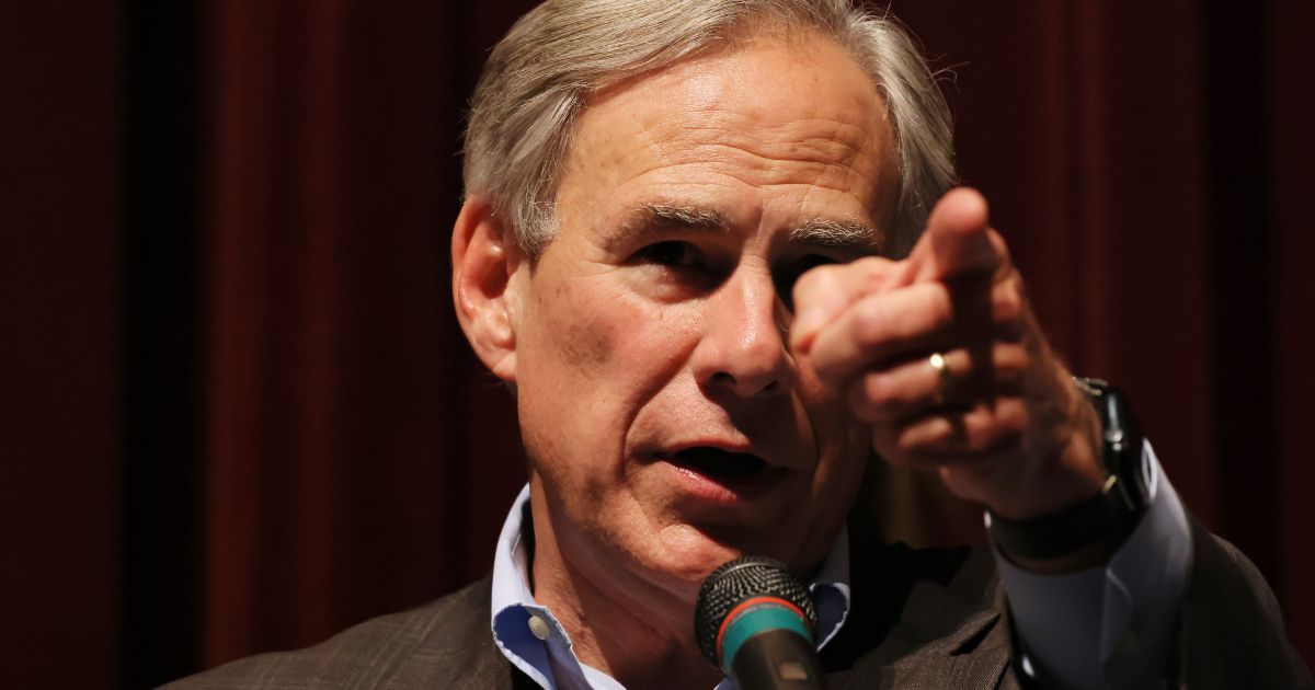 Gov. Greg Abbott points to a reporter during a press conference about the mass shooting at Robb Elementary School in Uvalde, Texas, on May 27.