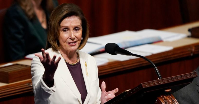 House Speaker Nancy Pelosi speaks on the House floor at the Capitol in Washington, D.C., on Thursday.