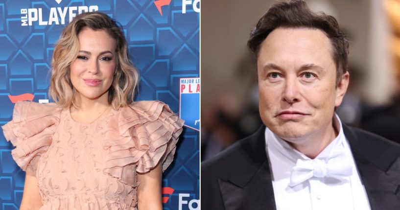 Actress Alyssa Milano, left; Twitter owner Elon Musk, right.