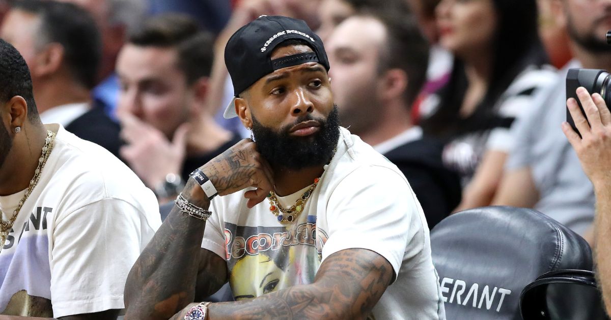 NFL star Odell Beckham Jr. is pictured attending a Miami Heat-Phoenix Suns basketball game at Miami's FTX Arena on Nov. 14.