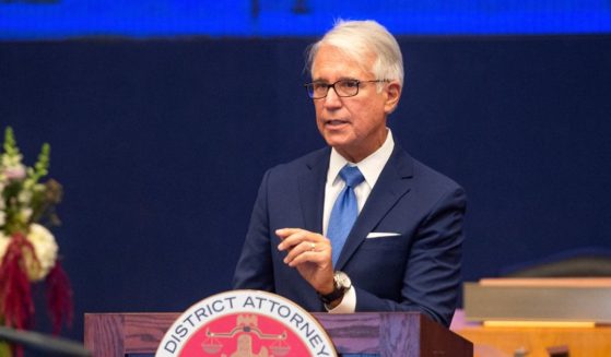 This undated file photo provided by the County of Los Angeles shows incoming Los Angeles County District Attorney George Gascon speaking after he was sworn in at a virtual ceremony in Los Angeles, California, on Aug. 15.