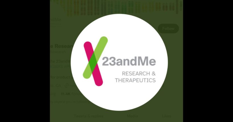The image shows the 23andMe logo from their Twitter account.
