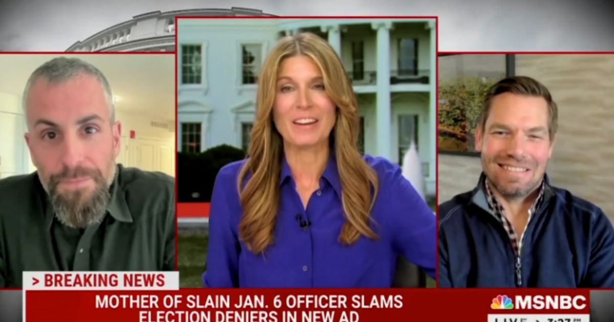 MSNBC host Nicolle Wallace laughs along with Democrat Rep. Eric Swallwell as a former D.C. Metropolitan officer Michael Fanone called Arizona Republican candidate Kari Lake a profane name on Tuesday.