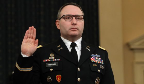Then-Army Lt. Col. Alexander Vindman is sworn in to testify before the House Intelligence Committee in the impeachment inquiry against then-President Donald Trump at the Longworth House Office Building on Capitol Hill in Washington on Nov. 19, 2019.