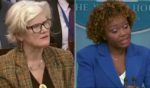 When asked by a reporter, left, about Twitter becoming a "vector for misinformation," White House press secretary Karine Jean-Pierre, right, said the administration would "keep a close eye" on the social media platform.
