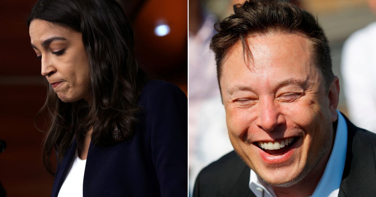 Elon Musk, right, responded to Rep. Alexandria Ocasio-Cortez of New York, left, on Twitter.