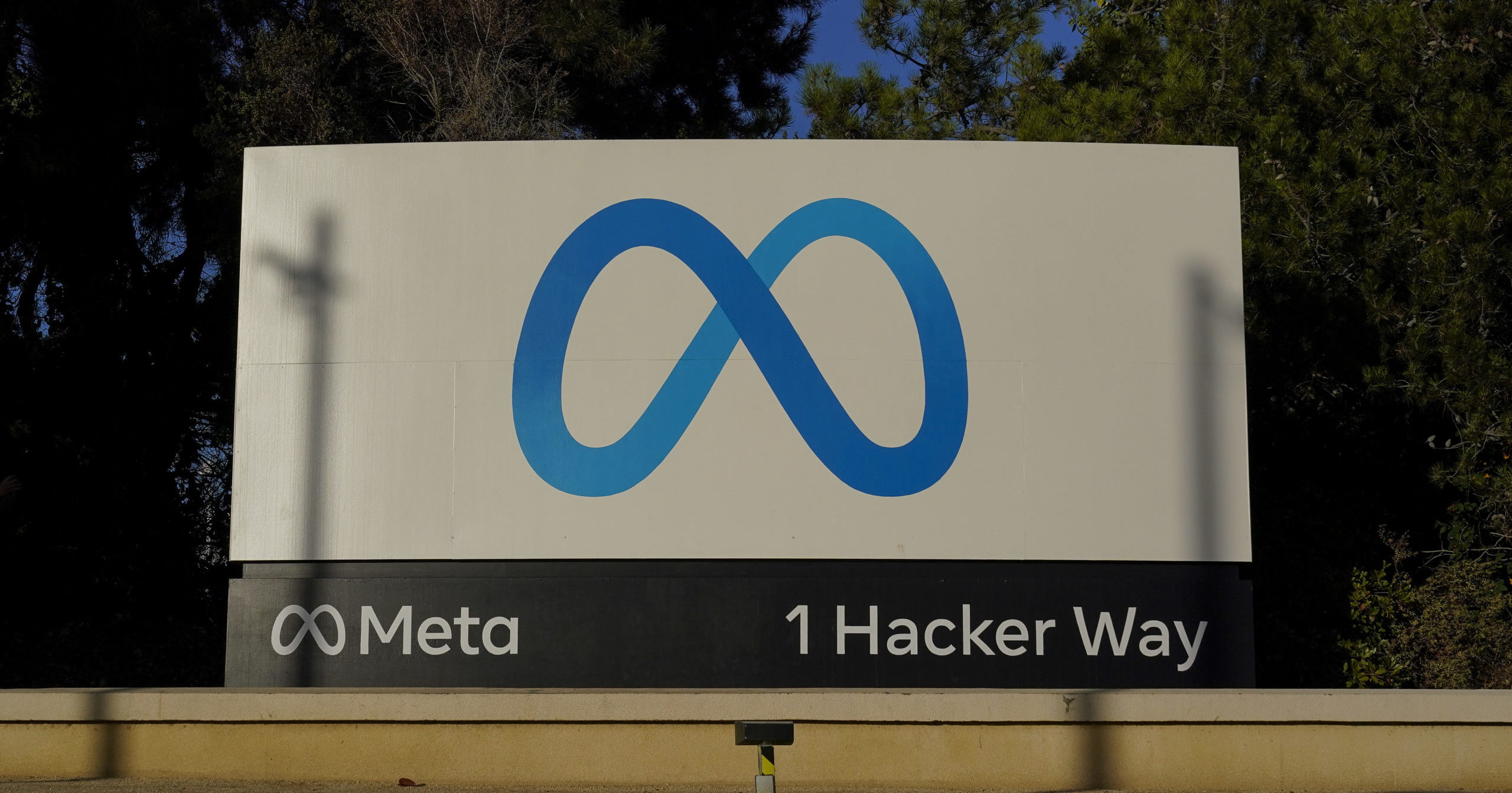 Meta's logo can be seen on a sign at the company's headquarters in Menlo Park, California, on Nov. 9.