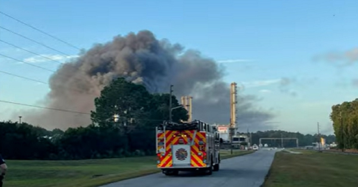 Firefighters respond to a factory fire Monday in Brunswick, Georgia.