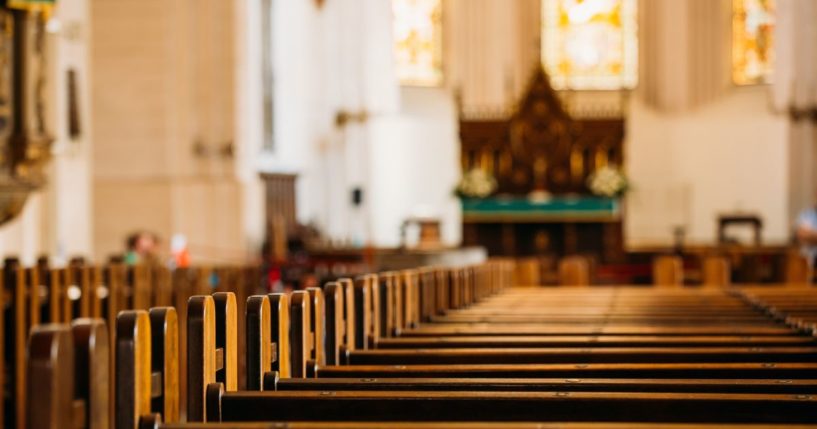 A church sanctuary is seen in this stock image.
