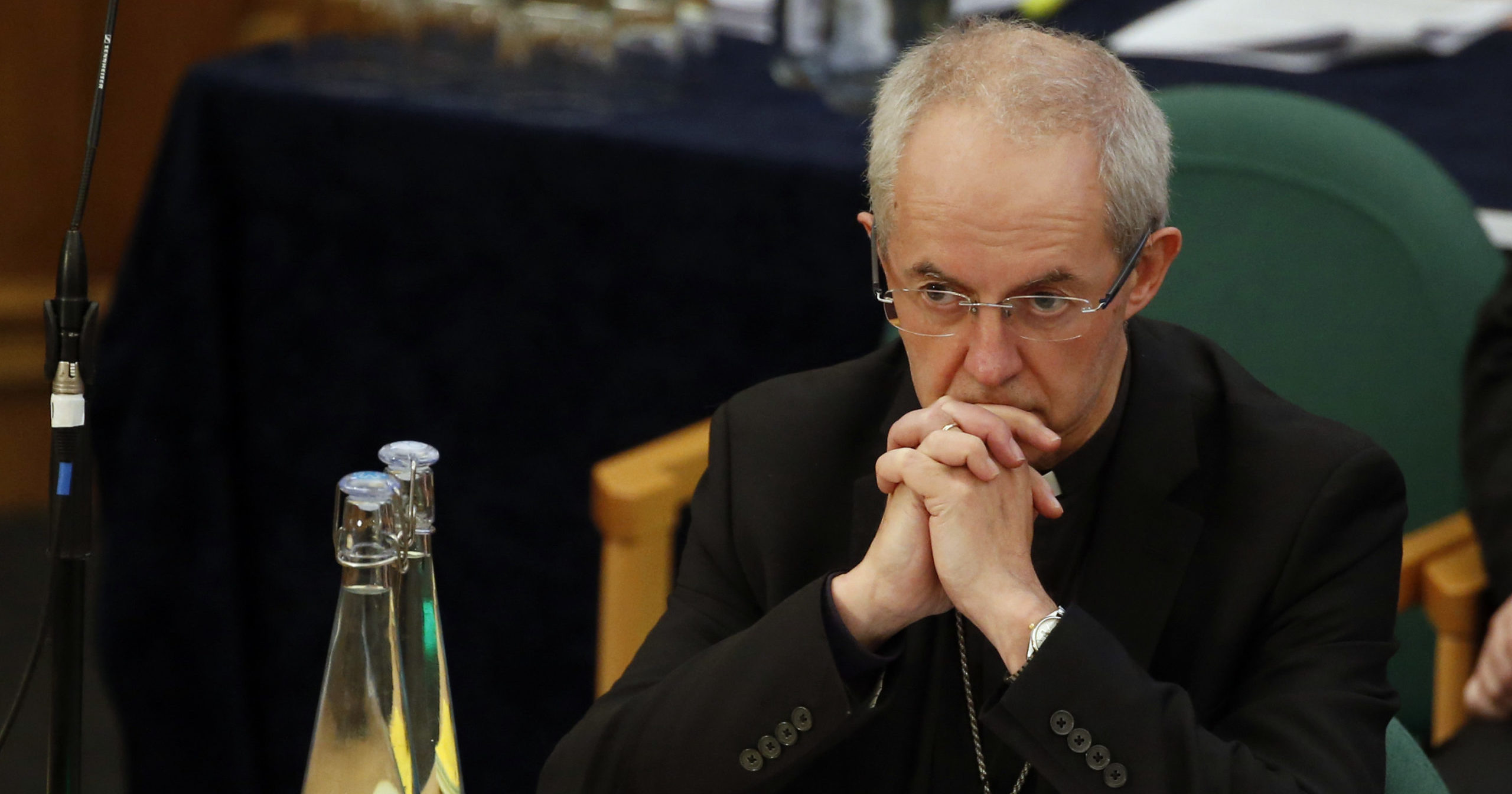 The Archbishop of Canterbury, Justin Welby, listens to debate at the General Synod in London, England, on Feb. 13, 2017.