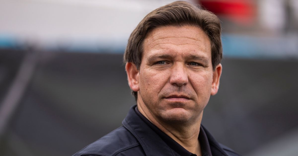 Florida Governor Ron DeSantis looks on before the start of a game between the Georgia Bulldogs and the Florida Gators at TIAA Bank Field on Oct. 29 in Jacksonville, Florida.
