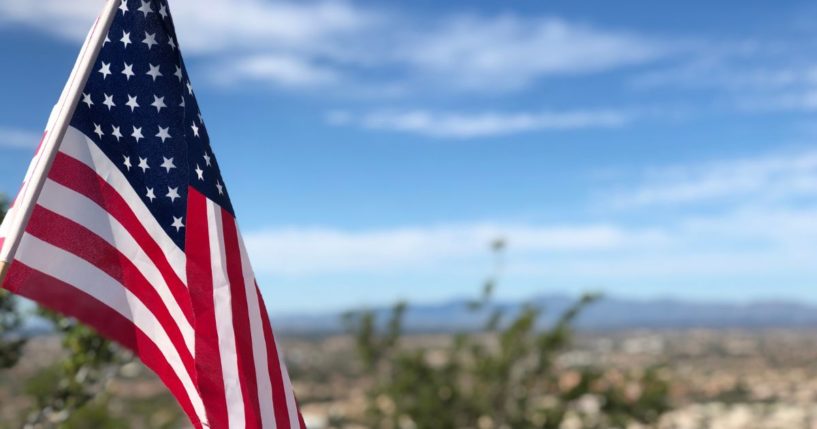 The above stock image is of an American flag in Phoenix.