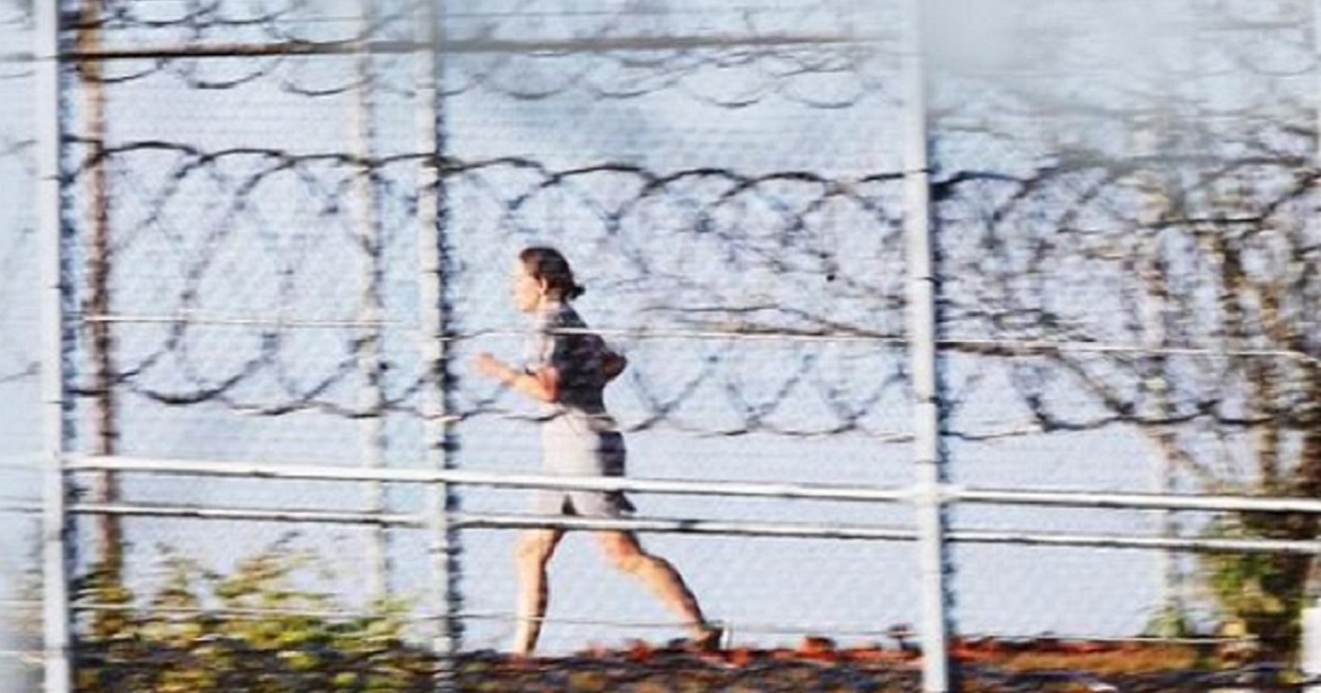 Convicted sex offender Ghislaine Maxwell jogging at Florida's Federal Correctional Institution Tallahassee.