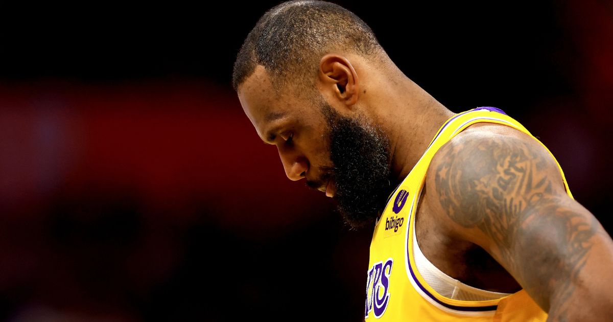 LeBron James of the Los Angeles Lakers looks on during a game against the Orlando Magic at Amway Center on Jan. 21 in Orlando.