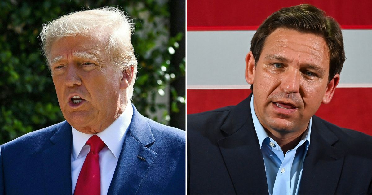 Former President Donald Trump, left, comments on if he believes Florida Governor Ron DeSantis, right, should run for president in 2024.