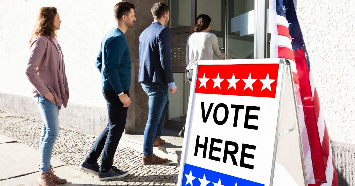 The above stock image is of people going to vote.