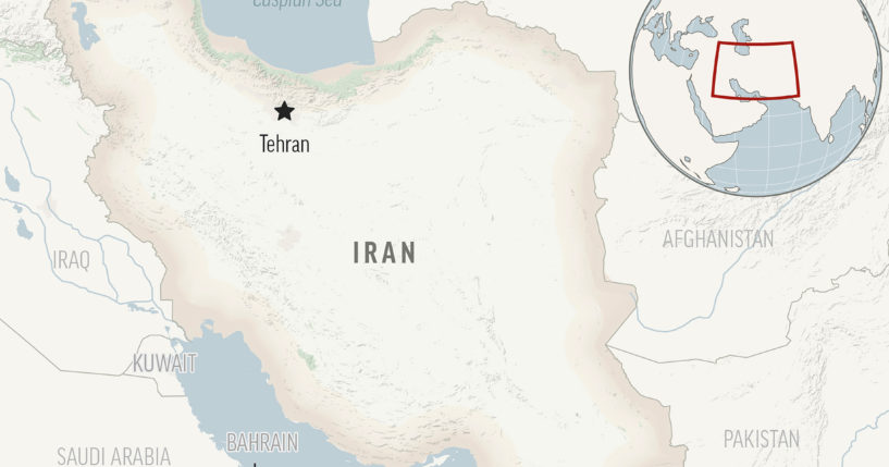 A map of Iran shows the capital city of Tehran.