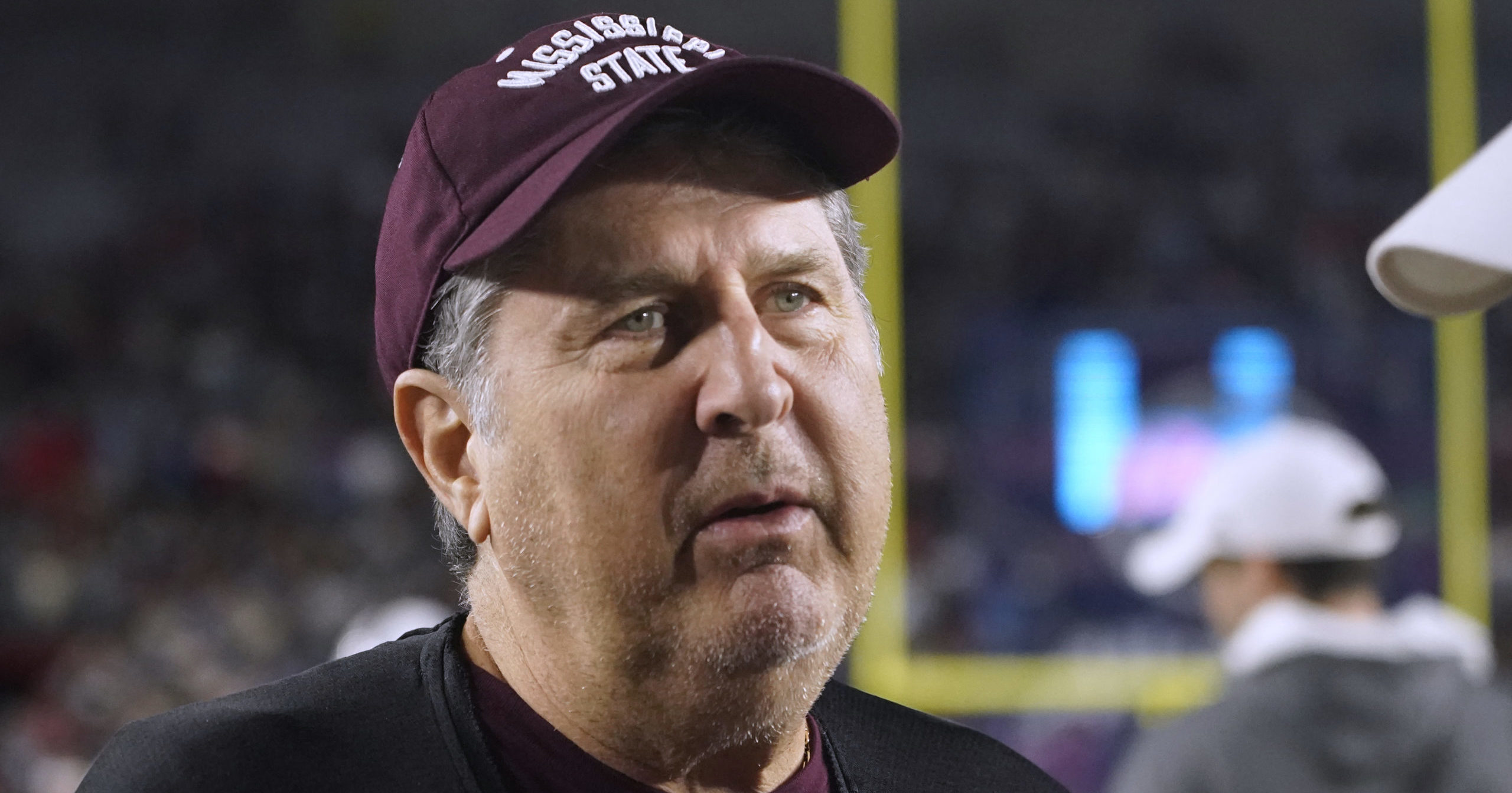 Mississippi State coach Mike Leach looks on before his team's game against Ole Miss in Oxford, Mississippi, on Nov. 24.