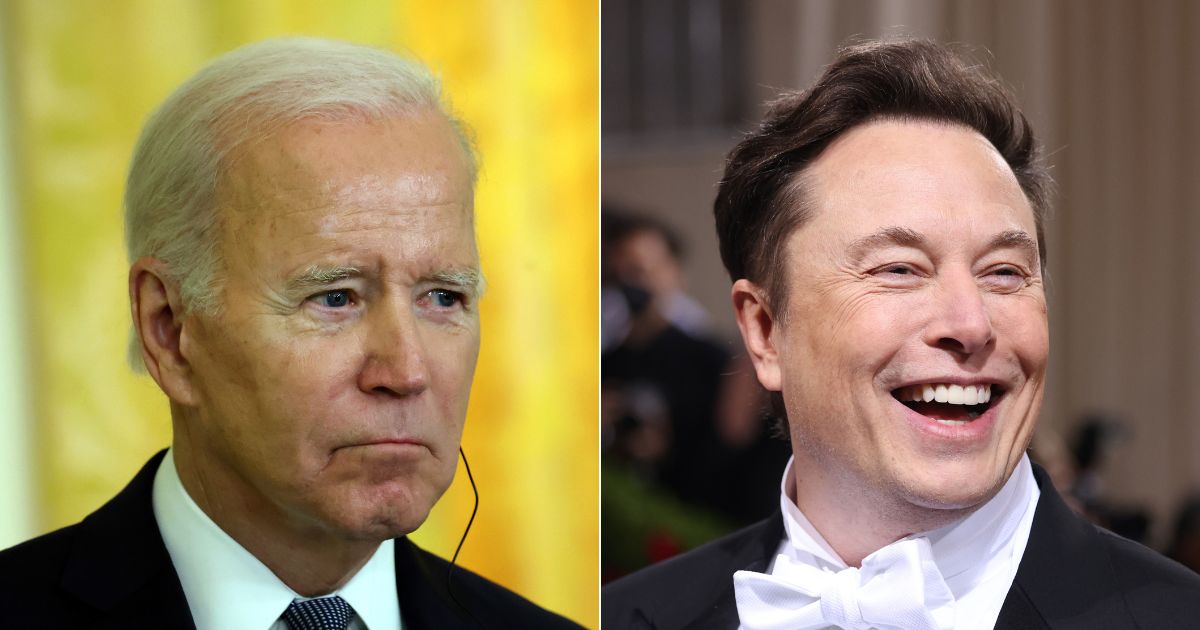 President Joe Biden, left, tweeted about his administration's EV infrastructure plan, but he was instantly criticized by Elon Musk, right.