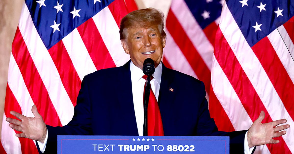 Former President Donald Trump speaks at the Mar-a-Lago Club in Palm Beach, Florida, on Nov. 15