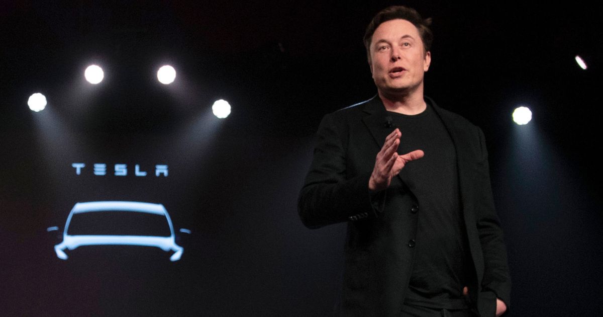 Tesla CEO Elon Musk speaks before unveiling the Model Y at the company's design studio in Hawthorne, California, on March 14, 2019.
