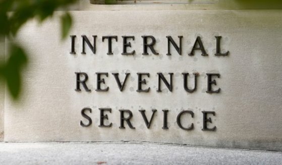 A sign is shown outside the Internal Revenue Service building in Washington, D.C., on May 4, 2021.