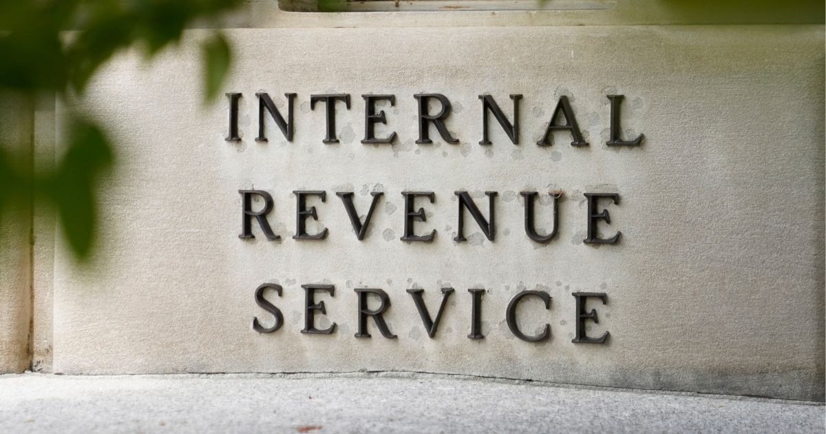 A sign is shown outside the Internal Revenue Service building in Washington, D.C., on May 4, 2021.