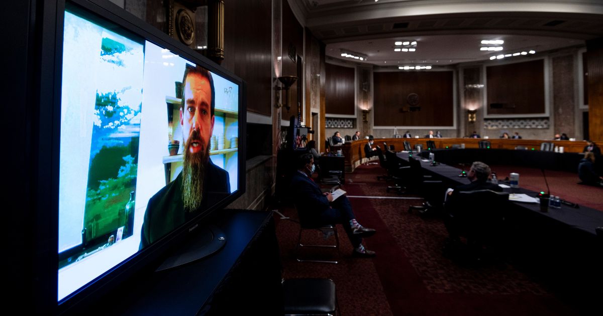 Twitter's then-CEO Jack Dorsey testifies remotely during the Senate Judiciary Committee hearing on "Breaking the News: Censorship, Suppression, and the 2020 Election" in Washington, D.C., on Nov. 17, 2020.